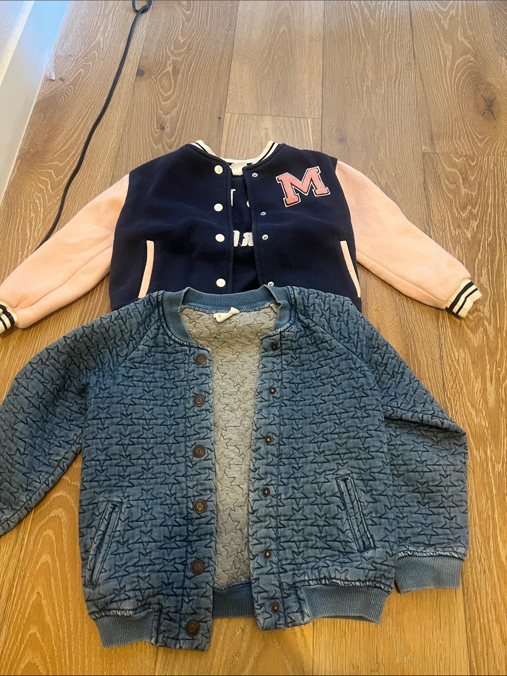 GAP Navy & Pink Varsity Jacket + Blue Star Quilted Jacket